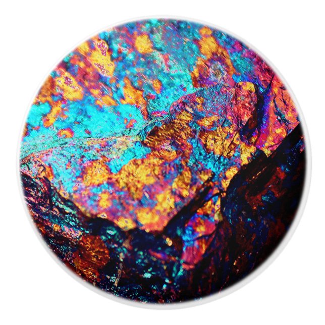 Mineral chalcopyrite gemstone crystal stone ceramic knob (Front)