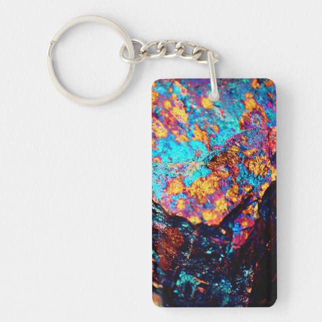 Mineral chalcopyrite gemstone crystal stone rock keychain (Front)