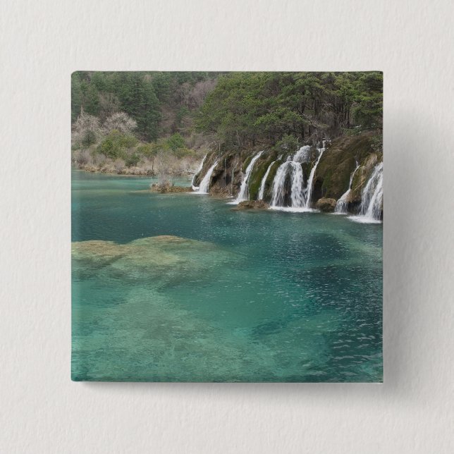 Mineral deposits make waterfalls and clear 2 inch square button (Front)