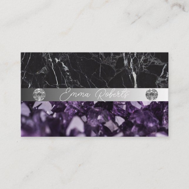 Mineral Purple Amethyst Crystal Quartz Texture Bus Business Card (Front)