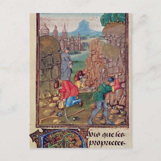 Miners at work, from 'Des Proprietez des Choses' Postcard (Front)