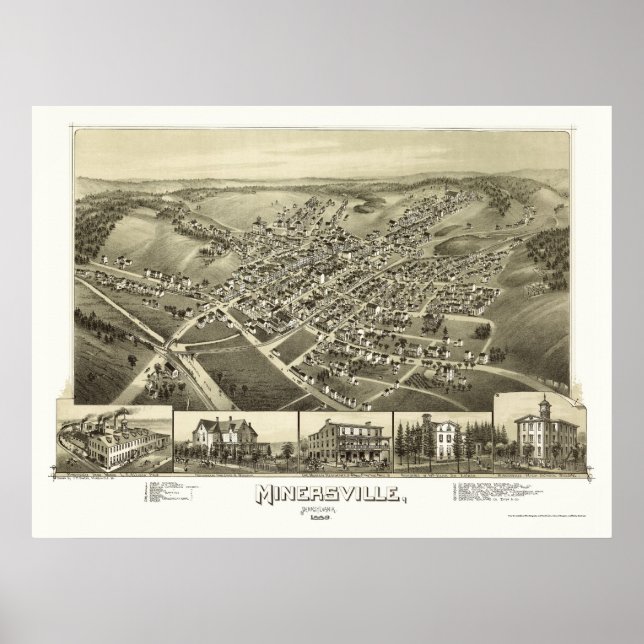 Minersville, PA Panoramic Map - 1889 Poster (Front)