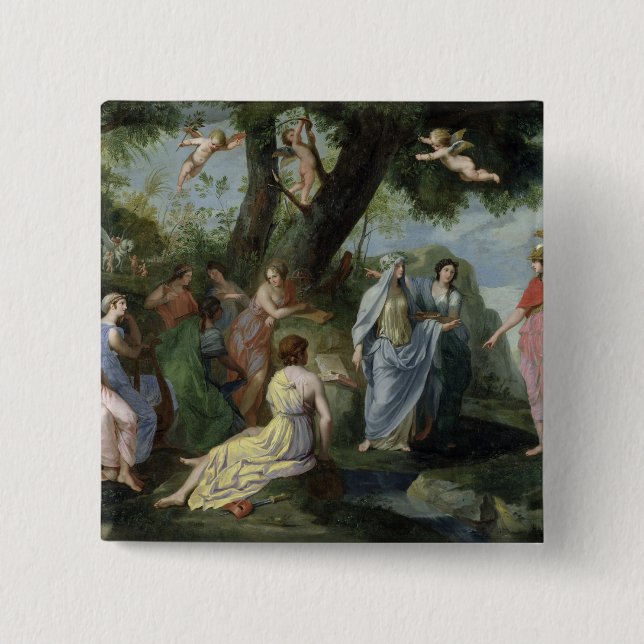 Minerva with the Muses 2 Inch Square Button (Front)