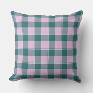 Ming and Melanie Plaid Pink Teal Throw Pillow
