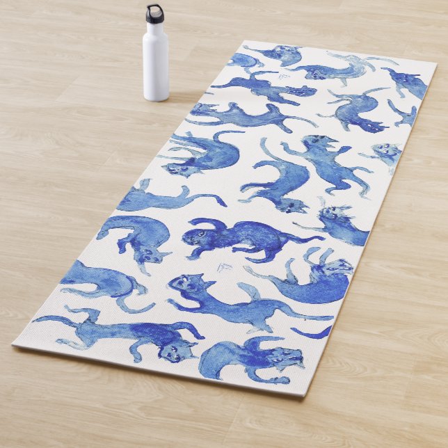 Ming Blue Floating Cats Yoga Mat  (In Situ)