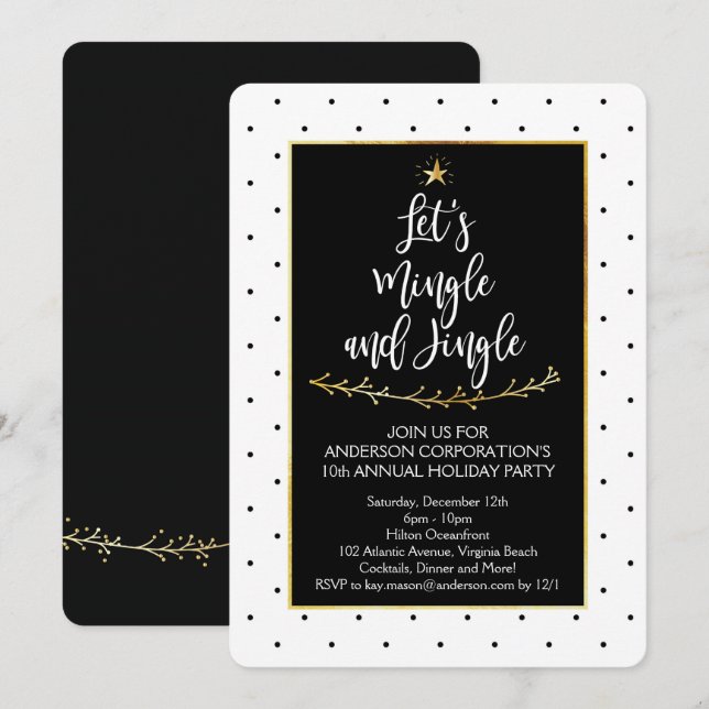 Mingle and Jingle Black White Gold Christmas Party Invitation (Front/Back)