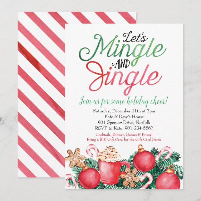 Mingle & Jingle Watercolor Painted Christmas Invitation (Front/Back)