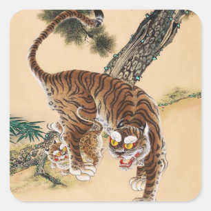 Minhwa Korean Ugly Tiger  Square Sticker
