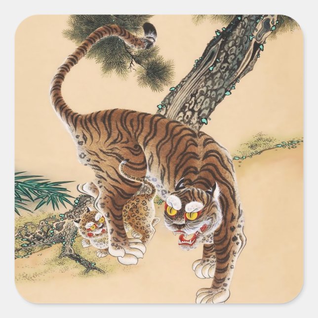 Minhwa Korean Ugly Tiger  Square Sticker (Front)
