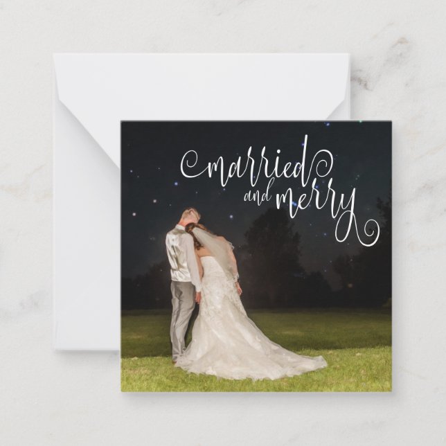 MINI | 1st Married Merry Script Photo Holiday Card (Front)