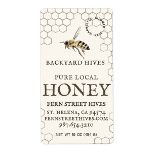 Mini 2"x 3.75" Backyard Honey Label with Bee
