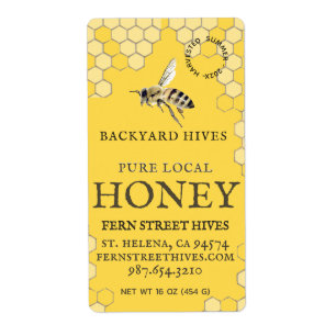 Mini 2"x 3.75" Backyard Honey Label with Bee