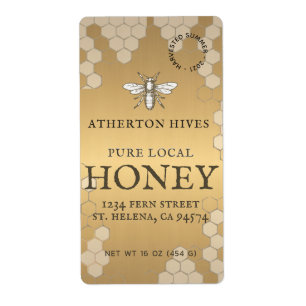 Mini 2" x 3.75" Gold Honey Label with Heraldic Bee