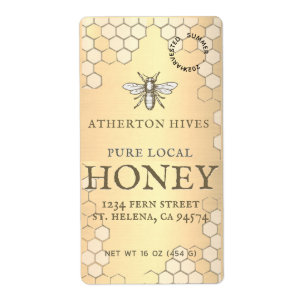 Mini 2"x 3.75" Gold Honey Label with Heraldic Bee