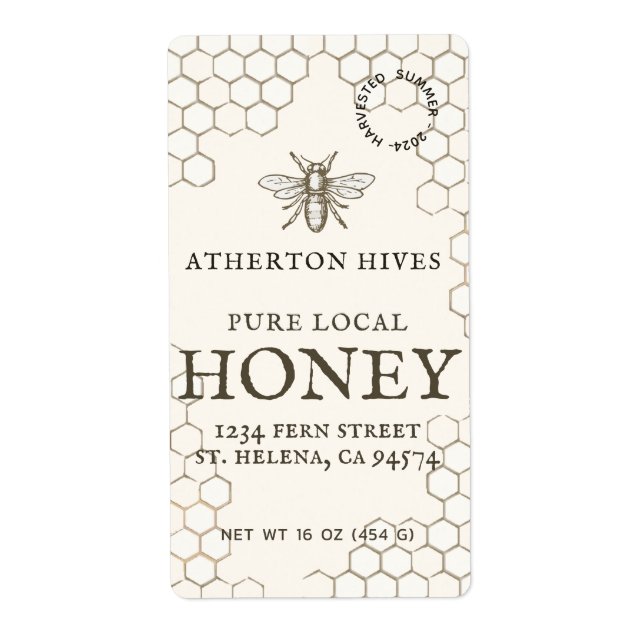 Mini 2"x 3.75" Ivory Honey Label with Heraldic Bee (Front)