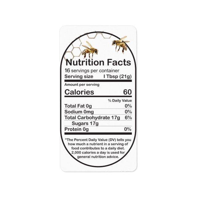 Mini abeilles ovales Étiquette de la valeur nutrit (Devant)