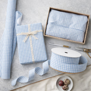 Mini Airy Blue Gingham Check Pattern Satin Ribbon