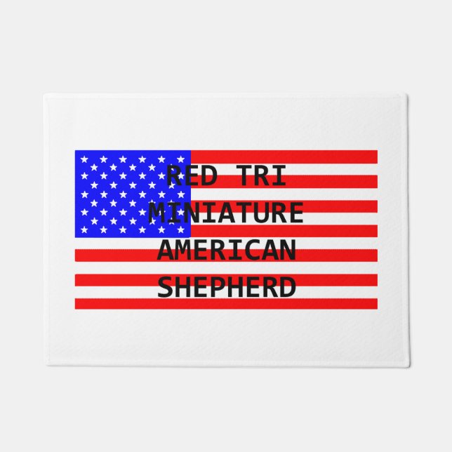 mini am shep name on flag red tri doormat (Front)