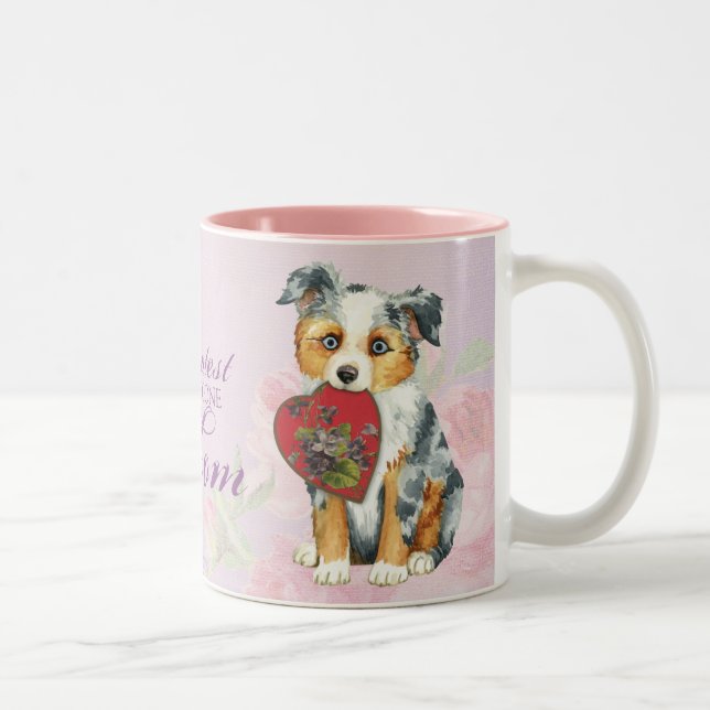 Mini American Shepherd Heart Mom Two-Tone Coffee Mug (Right)