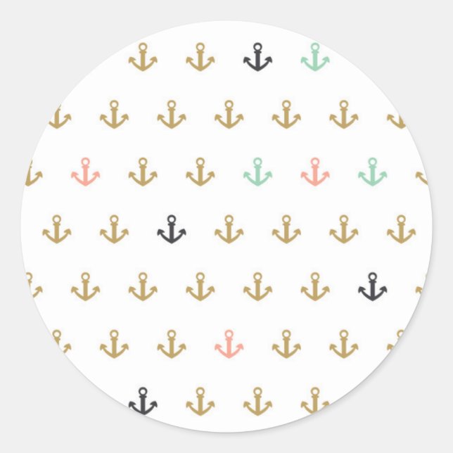 Mini Anchor Pattern Classic Round Sticker (Front)