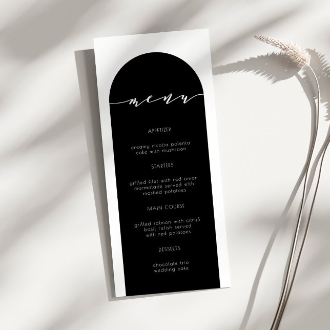 Mini Arc moderne Noir Dîner Menu Mariage (Créateur téléchargé)