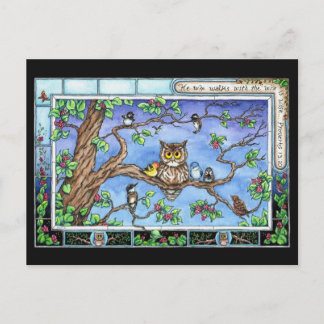 Mini Art Owl Bird Tree Scripture Citation Carte po