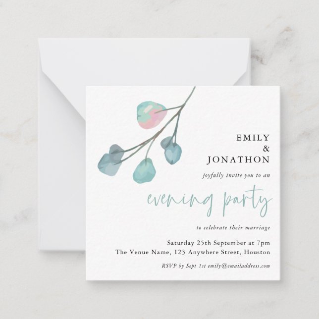 MINI Artsy Eucalyptus Mariage Soirée Invitation (Devant)