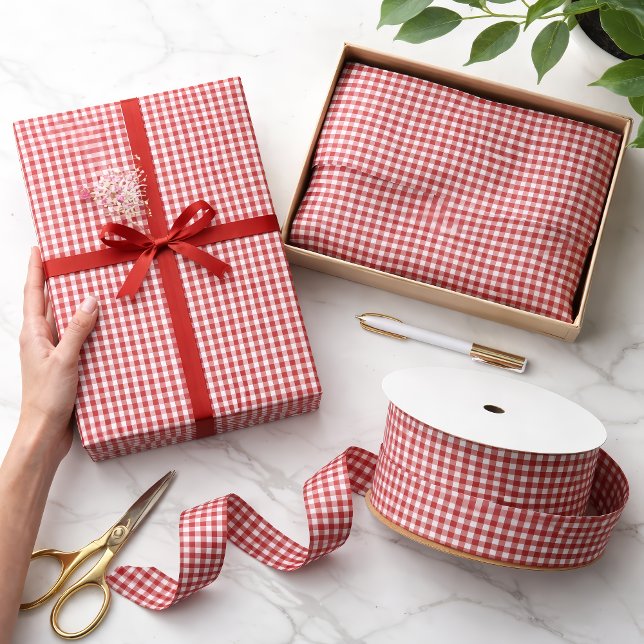 Mini Aurora Red Gingham Check Pattern Tissue Paper (Mini Aurora Red Gingham Check Pattern Set )