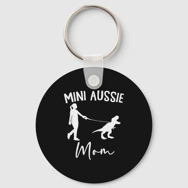 Mini Aussie Mom Australian Shepherd Dog Dinosaur W Keychain (Front)