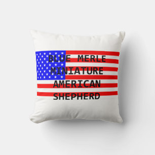 mini aussie name on flag blue merle throw pillow