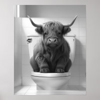 Mini Baby Highland Cow on Toilet Bathroom