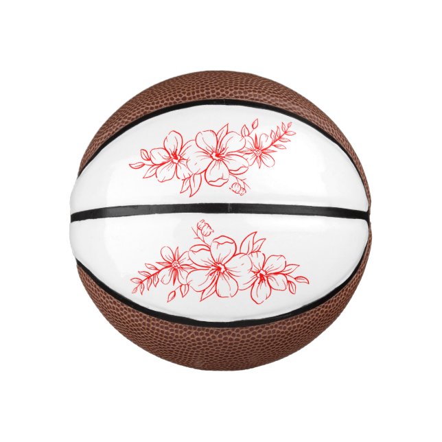 Mini Ballon De Basket Basket-ball avec fleur rouge (Devant)