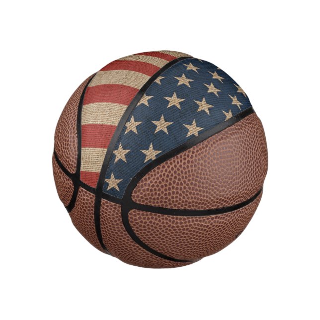 Mini Ballon De Basket Basket imprimé avec toile drapeau américain (Incliné)