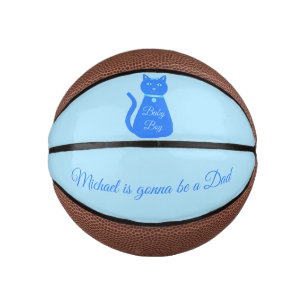 Mini Ballon De Basket Bébé Bleu mignon chat Personnalisé Papa à être