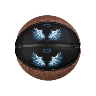 Mini Ballon De Basket Blue Glowing Angel Wings on black background