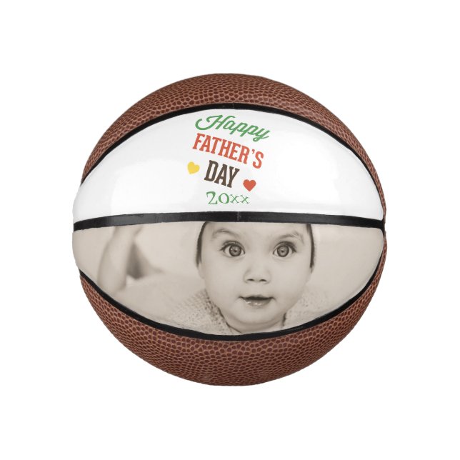 Mini Ballon De Basket Cadeau photo personnalisé Happy Fête des pères (Devant)