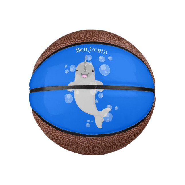 Mini Ballon De Basket Caricature de bulles de narval joyeux (Devant)