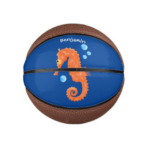 Mini Ballon De Basket Caricature de bulles d'hippocampe orange