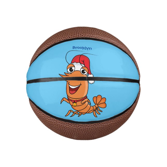 Mini Ballon De Basket Caricature de crevettes de Noël joyeux (Devant)