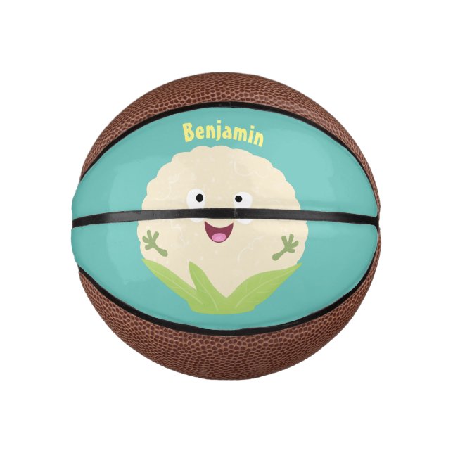 Mini Ballon De Basket Caricature de légume de chou-fleur joyeux (Devant)