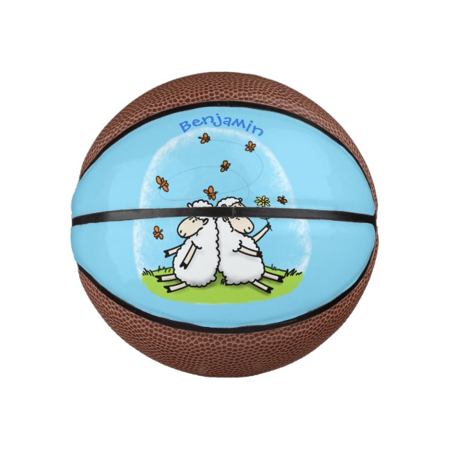 Mini Ballon De Basket Caricature de moutons mignons amis et papillons (Devant)