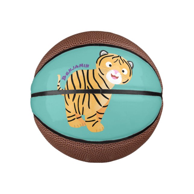 Mini Ballon De Basket Caricature de petit tigre joyeux (Devant)