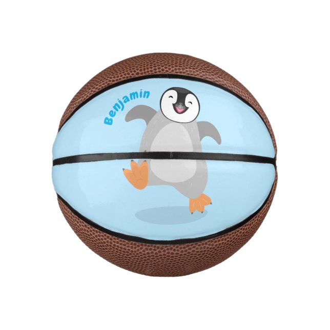 Mini Ballon De Basket Caricature de poussin de pingouin mignon et joyeus (Devant)