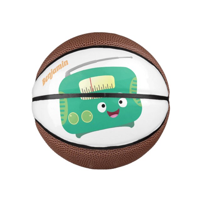 Mini Ballon De Basket Caricature de radio rétro amusante (Devant)