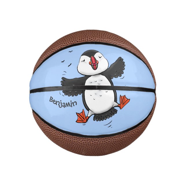 Mini Ballon De Basket Caricature en bleu bouffin joyeux (Devant)