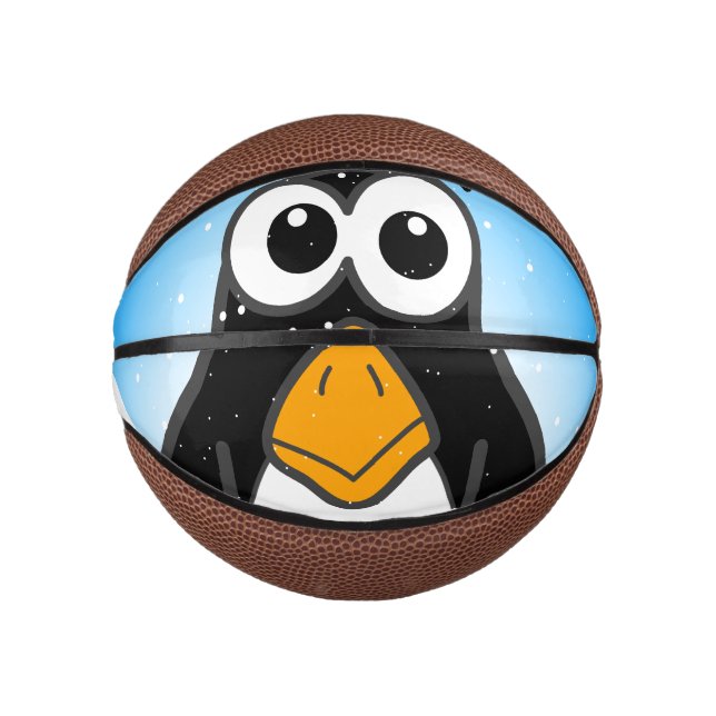 Mini Ballon De Basket Carton en pingouin mignon illustré bleu (Devant)