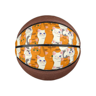Mini Ballon De Basket Chats blancs et gingembre motif yeux verts yeux bl