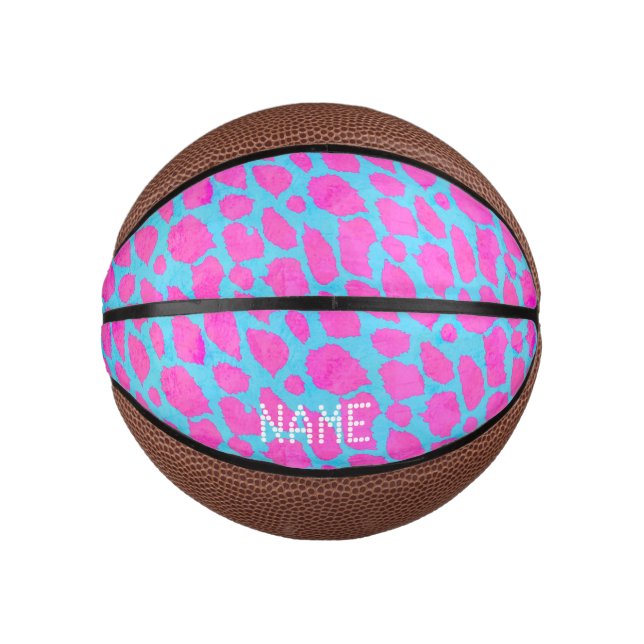 Mini Ballon De Basket Cheetah bleu rose florescent (Devant)