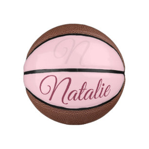 Mini Ballon De Basket Couleur rose pastel monogrammée
