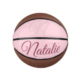 Mini Ballon De Basket Couleur rose pastel monogrammée